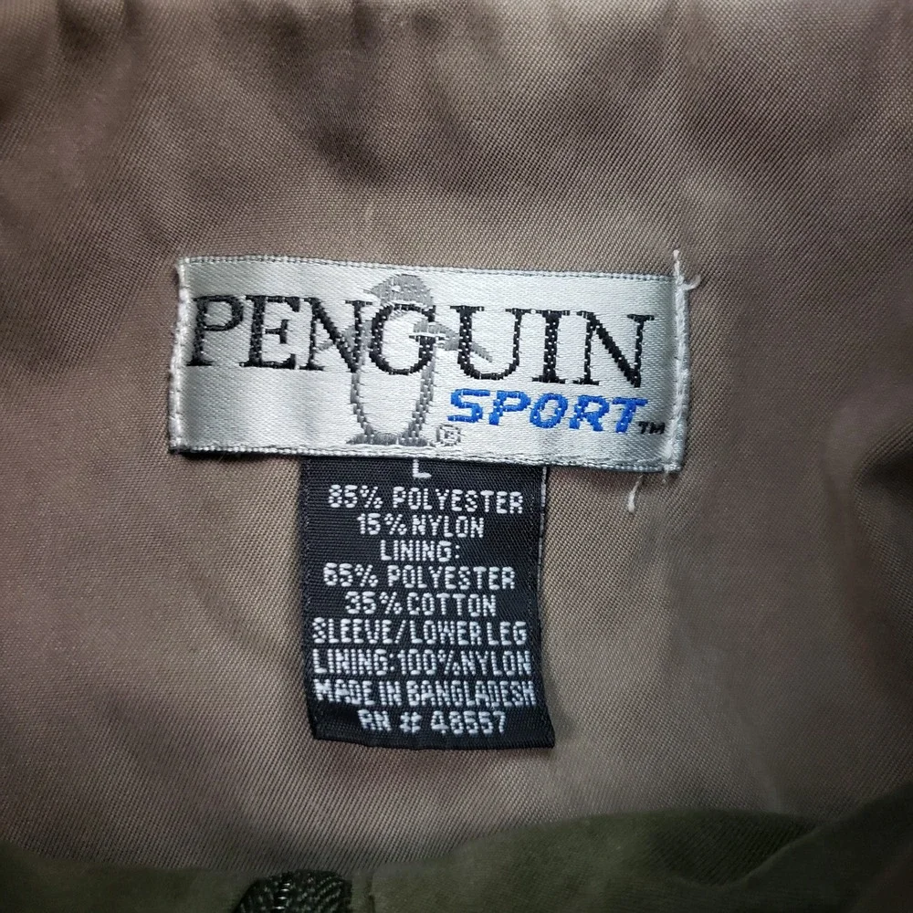 Vintage Penguin Sport Track Jacket Mens Large Olive Green Grey Colorblock Zip Up